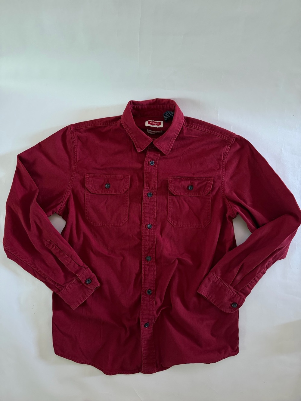 Men's Wrangler Red Button-Up Shirt with Chest Pockets